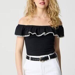 J.Crew Factory Contrast Blanket Stitch Off The Shoulder Top Cotton Size M NWT